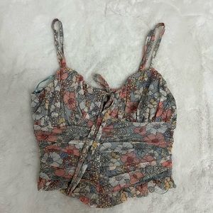 Blue and Pink Floral Mesh Top